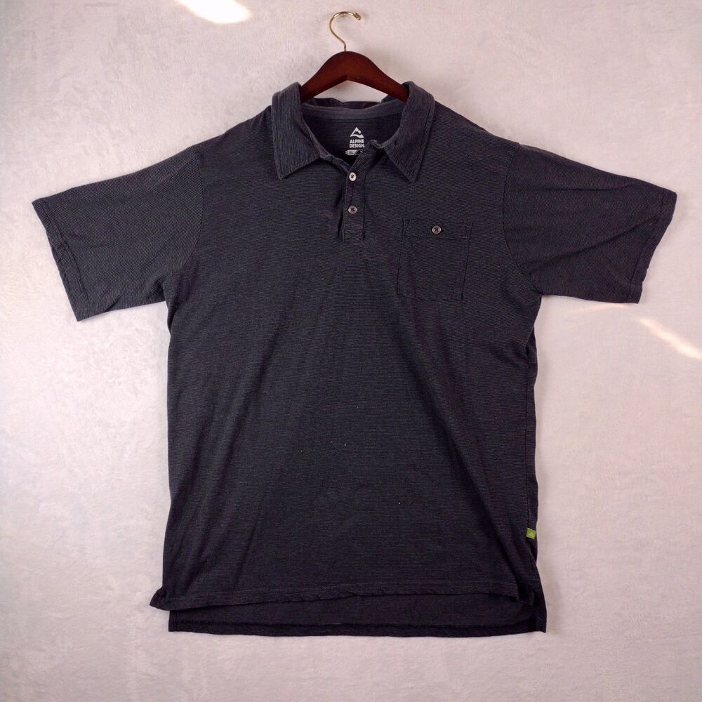 Classic Alpine Design Striped Polo Golf Shirt Chest Pocket Size XL